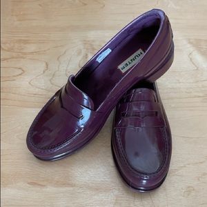 Hunter Glossy Penny Loafers - burgundy size 8